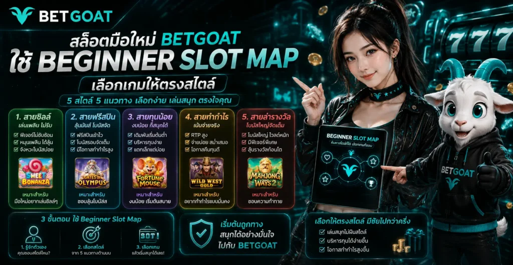 สล็อตมือใหม่ Betgoat ใช้ Beginner Slot Map เลือกเกมให้ตรงสไตล์